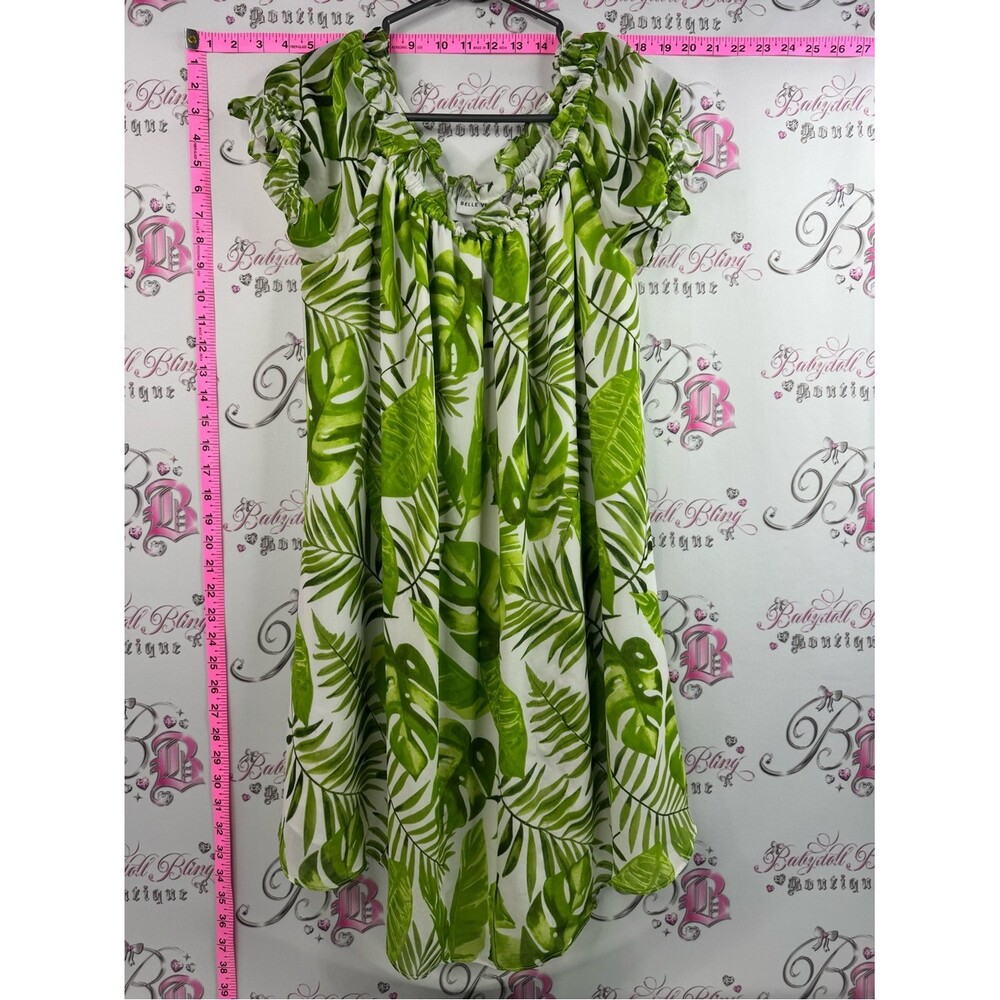 Belle vere dress tiki beach Tropical Leaf Green Mini Dress leaves white